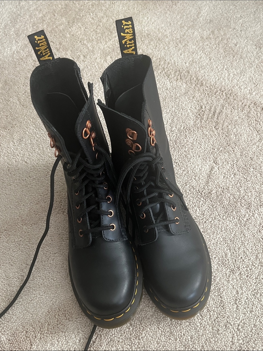 Dr. Martens Black Lace-Up Combat Boots with Rose Gold Hardware